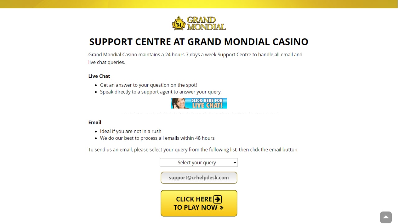 Grand mondial casino customer support