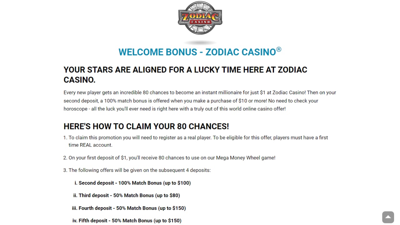 Zodiac casino bonuses